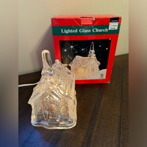 Vintage Glass Frosted Crystal Lamp Christmas SNOWY Village‎ 10"